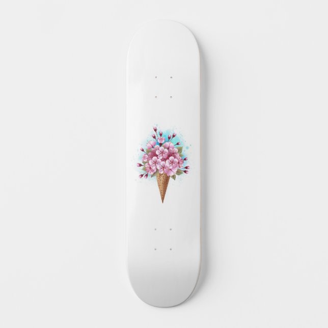 Pink Sakura Ice Cream Waffle Cone Skateboard (Front)