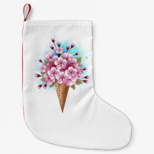 Pink Sakura Ice Cream Waffle Cone Small Christmas Stocking