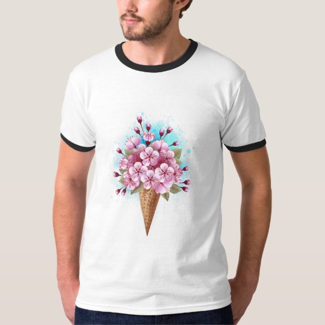 Pink Sakura Ice Cream Waffle Cone T-Shirt (Front)