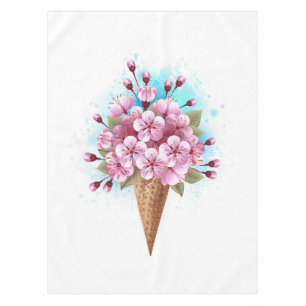 Pink Sakura Ice Cream Waffle Cone Tablecloth
