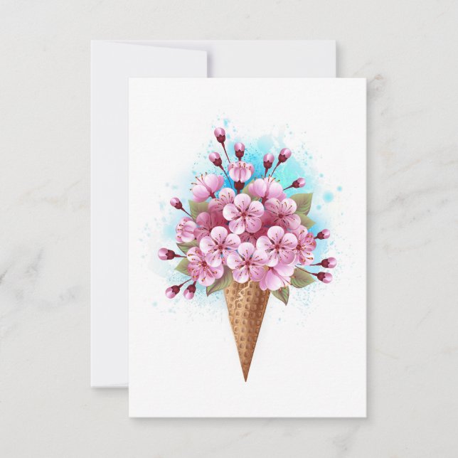 Pink Sakura Ice Cream Waffle Cone Thank You Card (Front)