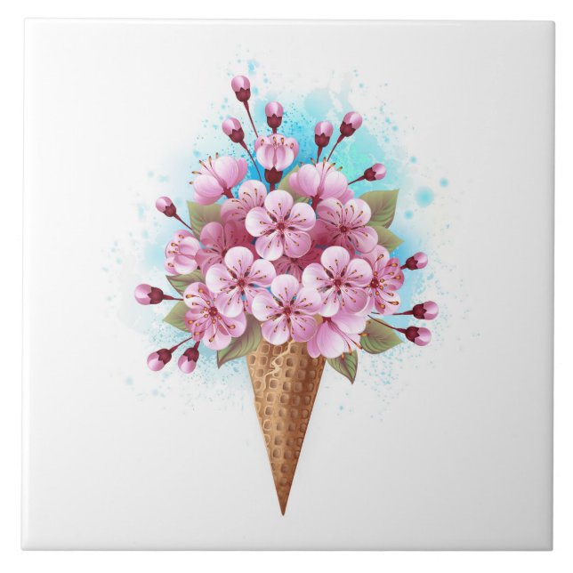 Pink Sakura Ice Cream Waffle Cone Tile (Front)