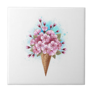 Pink Sakura Ice Cream Waffle Cone Tile