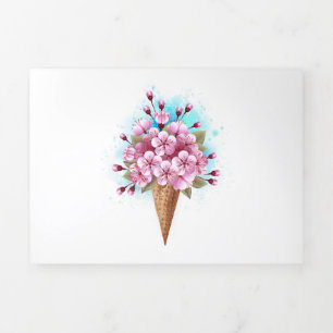 Pink Sakura Ice Cream Waffle Cone Tri-Fold Announcement