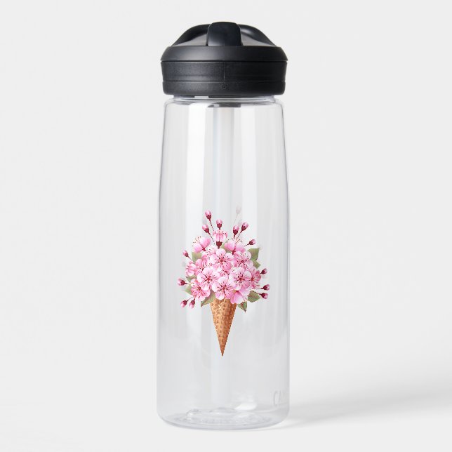 Pink Sakura Ice Cream Waffle Cone Water Bottle (Front)