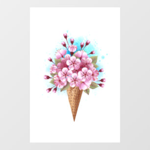Pink Sakura Ice Cream Waffle Cone Window Cling
