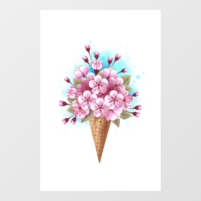 Pink Sakura Ice Cream Waffle Cone Window Cling (Sheet)