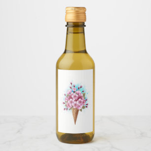 Pink Sakura Ice Cream Waffle Cone Wine Label