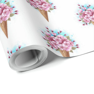 Pink Sakura Ice Cream Waffle Cone Wrapping Paper