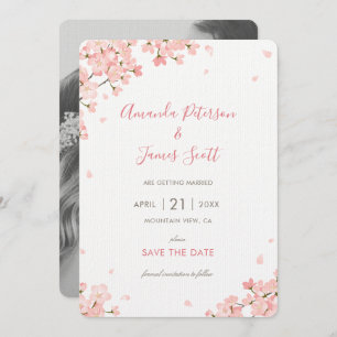 Pink Sakura Japanese Cherry Blossoms Save the Date Invitation