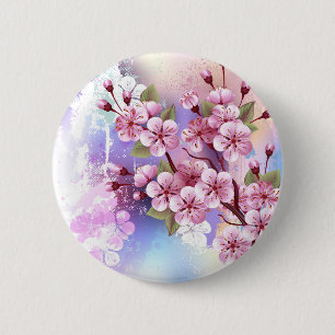 Pink Sakura on Painting Background 6 Cm Round Badge
