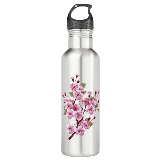 Pink Sakura on Painting Background 710 Ml Water Bottle (Front)