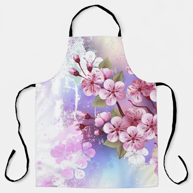 Pink Sakura on Painting Background Apron (Front)