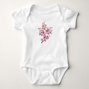 Pink Sakura on Painting Background Baby Bodysuit