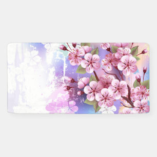Pink Sakura on Painting Background Banner