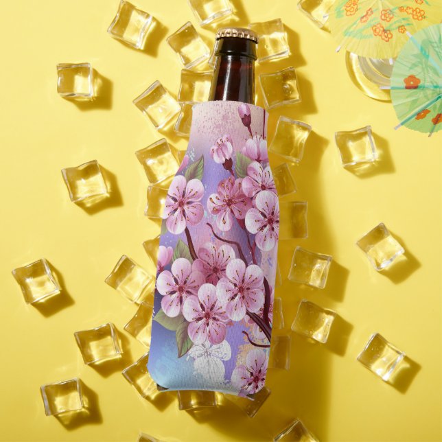 Pink Sakura on Painting Background Bottle Cooler (In Situ Summer)