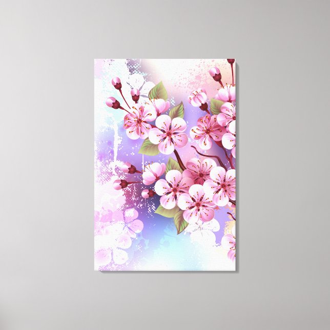 Pink Sakura on Painting Background Canvas Print (Front)