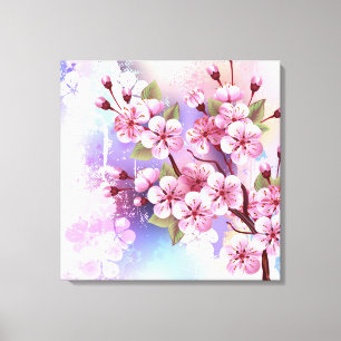 Pink Sakura on Painting Background Canvas Print
