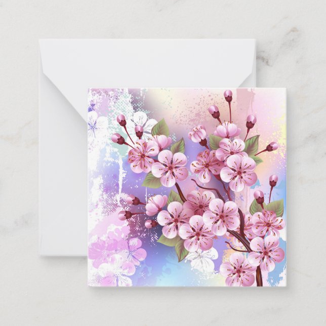 Pink Sakura on Painting Background Card (Front)