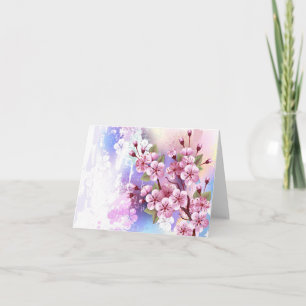 Pink Sakura on Painting Background Card