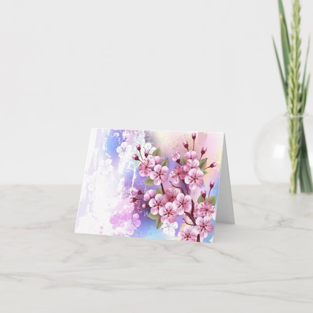 Pink Sakura on Painting Background Card (Front)