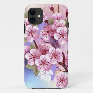 Pink Sakura on Painting Background iPhone 11 Case
