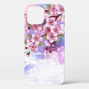 Pink Sakura on Painting Background iPhone 12 Case
