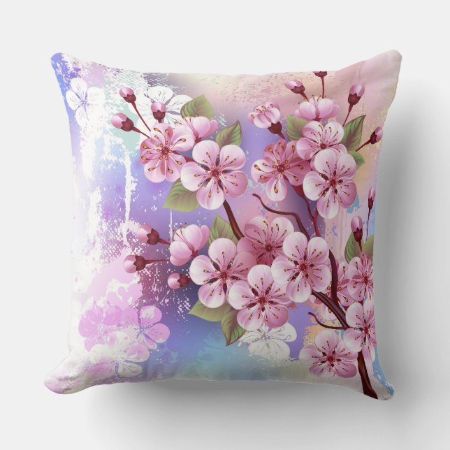 Pink Sakura on Painting Background Cushion (Front)