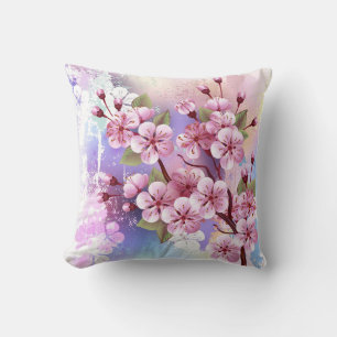 Pink Sakura on Painting Background Cushion