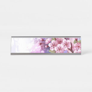 Pink Sakura on Painting Background Desk Name Plate