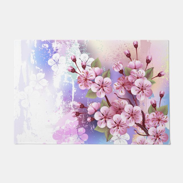 Pink Sakura on Painting Background Doormat (Front)