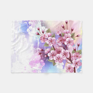 Pink Sakura on Painting Background Fleece Blanket