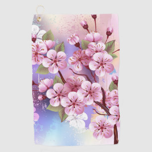 Pink Sakura on Painting Background Golf Towel