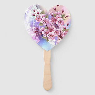 Pink Sakura on Painting Background Hand Fan