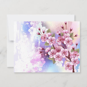 Pink Sakura on Painting Background Holiday Card