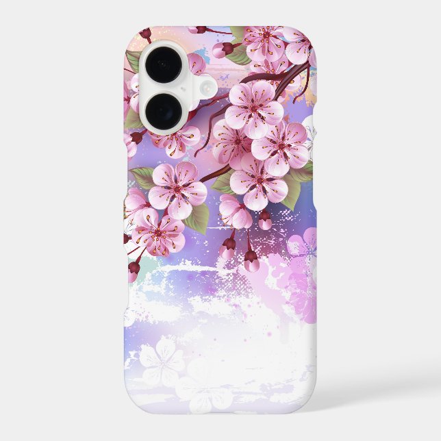 Pink Sakura on Painting Background iPhone Case (Back)