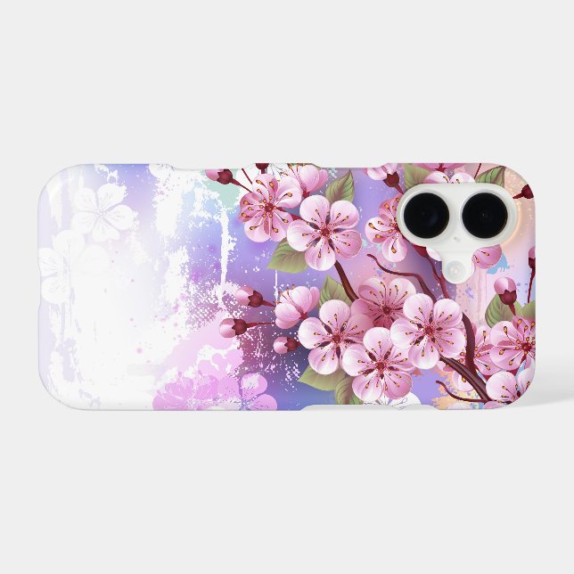 Pink Sakura on Painting Background iPhone Case (Back Horizontal)