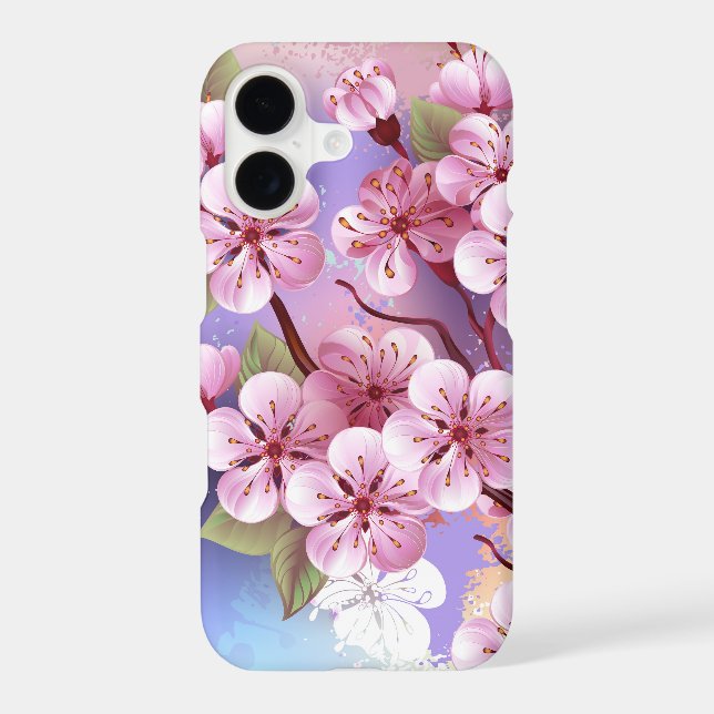 Pink Sakura on Painting Background iPhone Case (Back)