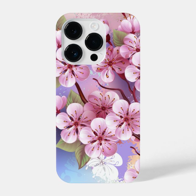 Pink Sakura on Painting Background iPhone Case (Back)