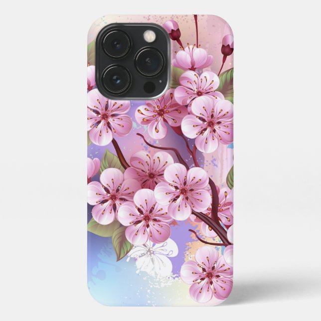 Pink Sakura on Painting Background iPhone Case (Back)