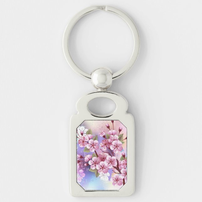 Pink Sakura on Painting Background Key Ring (Front)