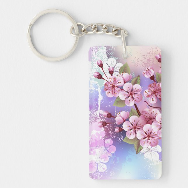 Pink Sakura on Painting Background Key Ring (Front)