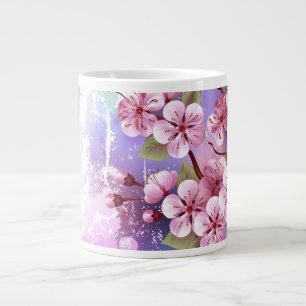 Pink Sakura on Painting Background Large Coffee Mug