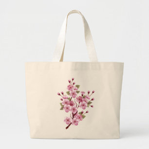 Pink Sakura on Painting Background Large Tote Bag