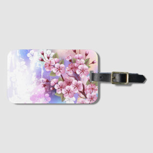 Pink Sakura on Painting Background Luggage Tag