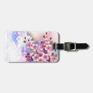 Pink Sakura on Painting Background Luggage Tag