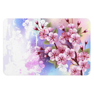 Pink Sakura on Painting Background Magnet