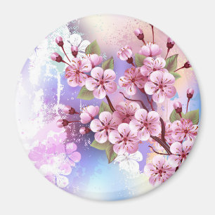 Pink Sakura on Painting Background Magnet