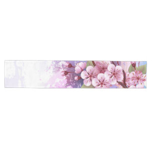 Pink Sakura on Painting Background Medium Table Runner