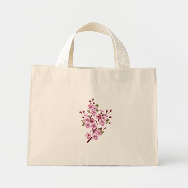 Pink Sakura on Painting Background Mini Tote Bag (Front)